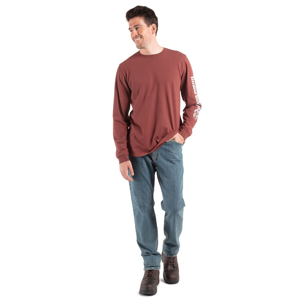 Timberland Mens T-Shirts PRO® Logo Sleeve Base Plate Wicking - Burgundy - India WL1628435